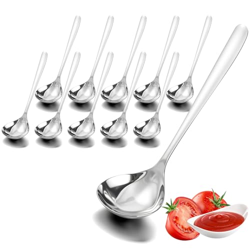 10 Pcs Small Sauce Ladle, 8.2 Inch Stainless Steel Small Serving Ladle Gravy Soup Spoon Ladles (Silver)