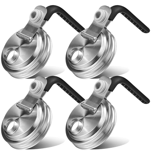 Mason Jar Pour Spout Lid Stainless Steel with Handle, Wide Mouth Pour Spout Flip Cap Lids for Mason Jars, Anticracking Leak Proof Seal Cover Airtight for Drinking Salad Dressing & Food Storing(4PCS) - style: Wide Mouth Stainless Steel Lid with Handle 4 PC