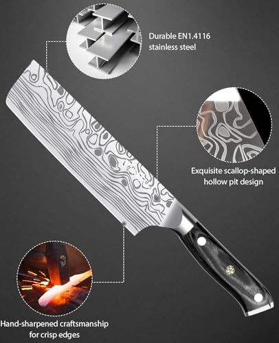 MOSFiATA 7” Nakiri Chef's Knife with Finger Guard, German High Carbon Stainless Steel EN1.4116 Vegetable Knife, Multipurpose Kitchen Knife with Micarta Handle in Gift Box - style: 7 inch Nakiri knife