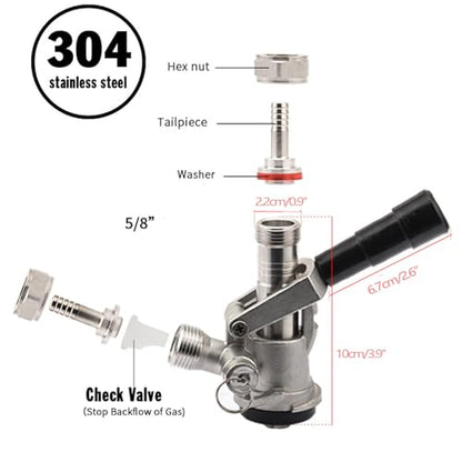 Beer Keg Coupler, Sankey S System 304 Stainless Steel Probe, 5/8'' Draft Beer Line, Coupler with Pressure Relief Valve, Dispenser Include Black Handle