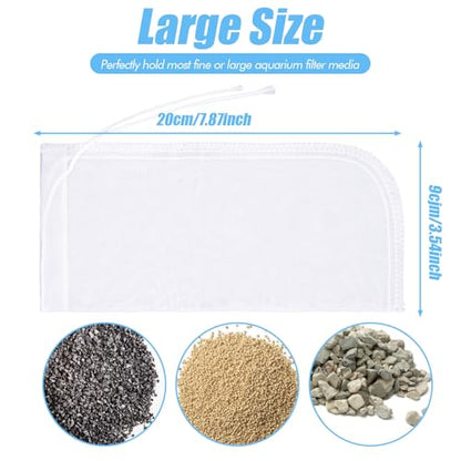 3 Pack 180 μm Filter Bag, Aquarium Media Bag with Drawstring Reusable Extra Fine Mesh Bags Nylon Aquarium Net Media Bags for Activated Carbon Resins(7.8x3.6in)