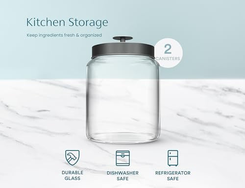 KooK Glass Kitchen Canister Set, Food & Storage Containers for Pantry, Bathroom Apothecary Jars, Tinplate Lids, Counter Organizers, 0.74 Gallon, Black, Set of 2 - color: Medium, Black Lid
