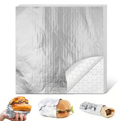 80 Pcs Insulated Foil Sandwich Wrap Paper Aluminum Foil Sheets,12"x12"Food Wrapping Paper for Hamburger Hot Dogs, Burgers, Burritos