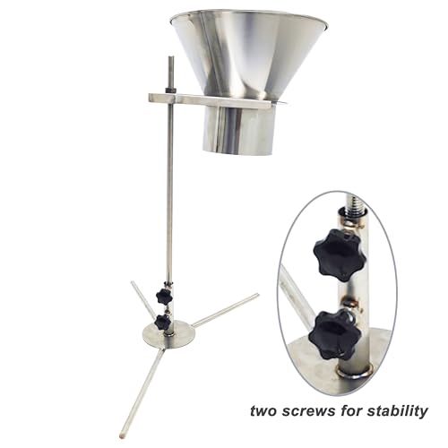 TECHTONGDA Stainless Steel Funnel Food Grade Kitchen Feeding Hopper with Support Stand for Powder, Paste, Liquid, Granule Manual Filling Package Bottom Diameter 5.5Inch(14cm)