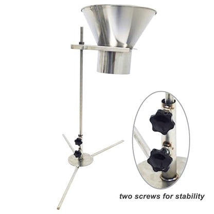 TECHTONGDA Stainless Steel Funnel Food Grade Kitchen Feeding Hopper with Support Stand for Powder, Paste, Liquid, Granule Manual Filling Package Bottom Diameter 5.5Inch(14cm)