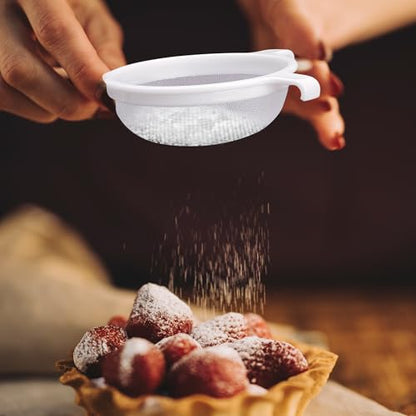 HIC Kitchen Double-Ear Fine Mesh Strainer, BPA-Free, 4-Inch, For Sifting Baking Ingredients, Straining, And Draining Soups And Sauces - color: Double-Ear Fine Mesh White, size: 4-Inch