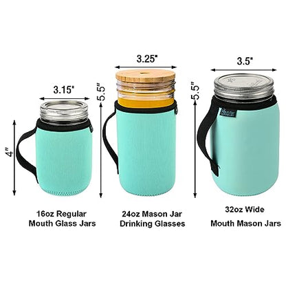 Beautyflier 32oz Regular Mouth Mason Jar Neoprene Sleeve, Mason Jar Drinking Glasses Neoprene Cover, 32oz Wide Mouth Insulators Sleeve with Handle, Sleeve Only - color: 32OZ, 3COLOR