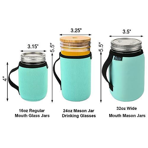 Beautyflier 16oz Regular Mouth Mason Jars Neoprene Sleeve, Mason Jars Drinking Glasses Neoprene Cover, Wide Mouth Pint 16-Ounce Glass Mason Jar Insulators with Handle, Sleeve Only - color: 16OZ, 3COLOR