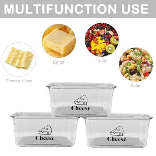Cheese Holder Food Storage, Airtight Cheese Storage Box with Lid- Non Toxic, Lunch Meat Storage Sandwich Ham Cheeses Salami Sliced Turkey for Refrigerator to Keep Food Fresh,Clear-3Pack