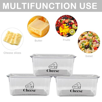 Cheese Holder Food Storage, Airtight Cheese Storage Box with Lid- Non Toxic, Lunch Meat Storage Sandwich Ham Cheeses Salami Sliced Turkey for Refrigerator to Keep Food Fresh,Clear-3Pack