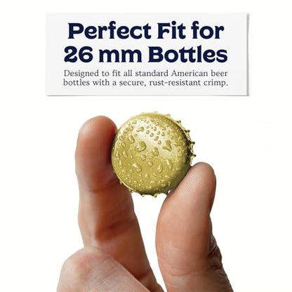 Fermentaholics Gold Beer Bottle Caps - 144 Count Oxygen Absorbing Bottle Lids – 26mm Crown Caps for Homebrewing Beer, Cider, Soda, DIY Crafts and more – Fits Standard American Pry-Off Bottles