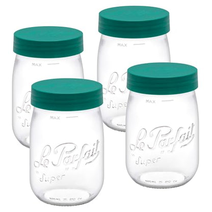 Le Parfait Eco-Friendly Zero Waste Wide Mouth Glass Jar with Airtight Screw Top Lid – Reusable French Storage Jar for Food, Soup, Flour, Sugar, Canning & Baking (1L/32oz, 4 Pack, Pine) - color: 1L-Pine (Set/4)