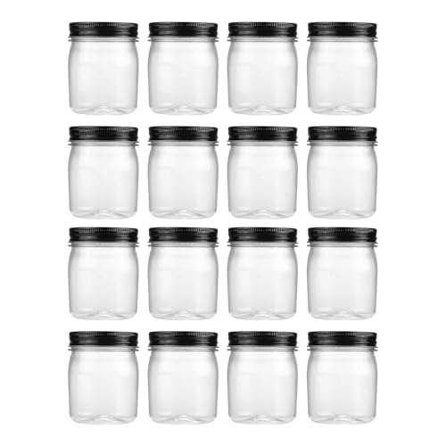 novelinks 8 oz Clear Plastic Jars with Airtight Lids, 16 Pack Plastic Mason Jars with Lids 8oz, Refillable Storage Slime Containers & Small Spice Jar for Kitchen Organization (16 Pack,Black) - color: Black, size: 16 Pack 8 Ounce