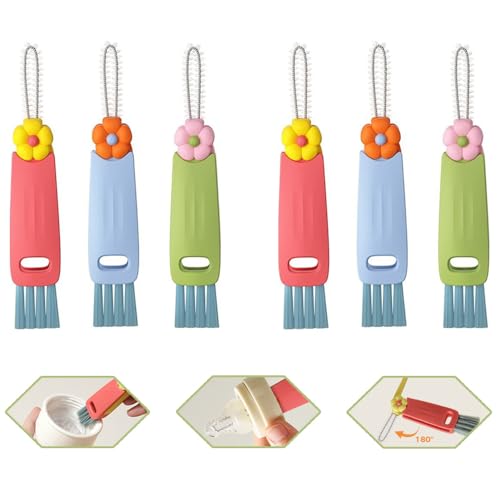 3 in 1 Cup Lid Cleaning Brush, 6PCS Multifunctional Cup Lid Cleaning Brushes with Scraper, Crevice, Angled Brush, for Coffee Mugs, Water Bottles, Tumblers (6)