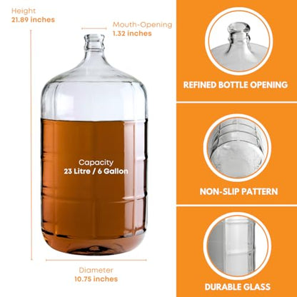 FastRack 6 Gallon Glass Carboy | Clear Fermenter for Wine & Beer | Italian Glass Carboy for Home Brewing, Fermentation Jar & Storage | Durable Wine Carboy & Fermenting Jug | #7 Stopper NOT INCLUDED