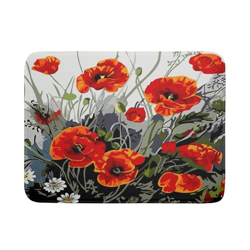 Giwawa Poppy Dish Drying Mat 18x24 inch for Kitchen Vintage Red Orange Floral Dish Drying Pad Oil Painting Flower Dish Drainer Mats Absorbent Microfiber Protector for Countertop Coffee Bar - size: 24" x 18"