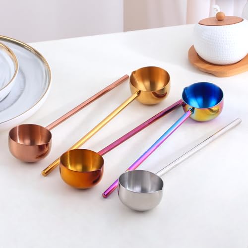 Stainless Steel Hot Oil Ladle, 2pcs Solid Oil Spoon with 10.5 inch Long Handle Pour Spout, 70ml Capacity for Kitchen Cooking Serving Soups and Drizzle Sauces Dishwasher Safe (Rainbow Color) - color: Rainbow Color