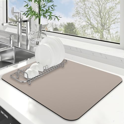 WISELIFE Dish Drying Mat Super Absorbent Drying Mat Large Dish Drying Mats for Kitchen Counter Easy Clean Dish Mat Kitchen Drying Mat15"x 18" Classic Khaki - color: Classic Khaki, size: 18" x 15"