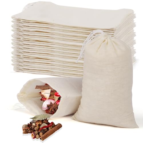 40 Pcs Empty Spice Bags for Cooking Soup, Reusable Tea Bags for Loose Tea, 4x6 In Natural Muslin Drawstring, Small Cheese Cloth Cotton for Straining, Unbleached Cheesecloth Herb Sachet - size: 4x6 IN -40 PCS