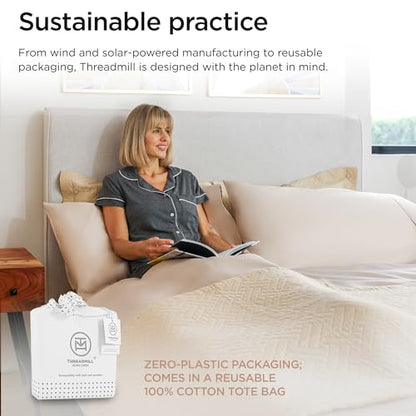 Threadmill 100% Cotton Sheets for Full Size Bed - 600 Thread Count Full Bed Sheets Set with 16” Deep Pocket - Sateen Weave 4-Piece Bedding Set with Cooling Effect, Beige - color: Light Beige Solid, size: Full