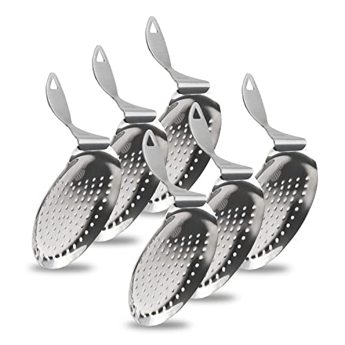 Piña Barware's The Bender - Stainless Steel Commercial Bent Handle Julep Style Cocktail Bar Strainer, Brushed Finish Commercial Bar Pack - color: Brushed Finish, 6 Strainer Bar Pack