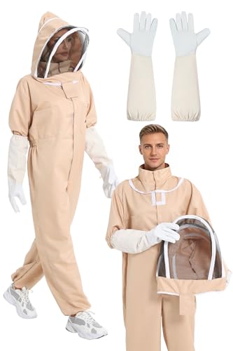 ANDES Bee Suit for Men Women, Full Body Sting Proof Beekeeping Suit with Gloves & Round Protective Veil Professional & Beginner for Apiary Backyard, Halloween Costume（L） - size: L for5'7"-5'11"