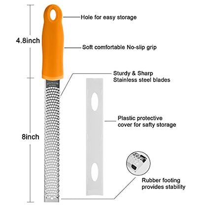 Lemon Zester, Stainless Steel Kitchen Cheese Grater, Plastic Cover Ergonomic Soft Orange Handle - color: B-Orange