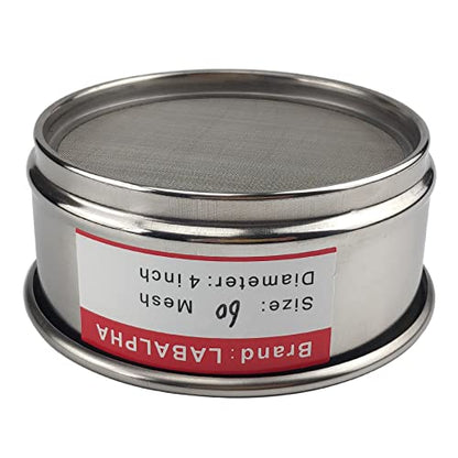 LABALPHA 60 Mesh Lab Sieves, Test Sieve #60 Mesh, 4'' Diameter, 304 Stainless Steel Wire Cloth (0.3mm) - size: 60 mesh (0.3mm)