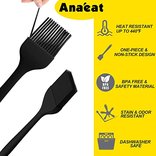 Anaeat 2 Pack Silicone Basting Pastry Brushes - Heat Resistant Brush with Soft Bristles, Hygienic One-Pieces Design, Marinade Brush Great in Baking for Spreading Oil Butter Sauce BBQ Grill (Black) - color: Black 2 Pcs (10"+8.2")