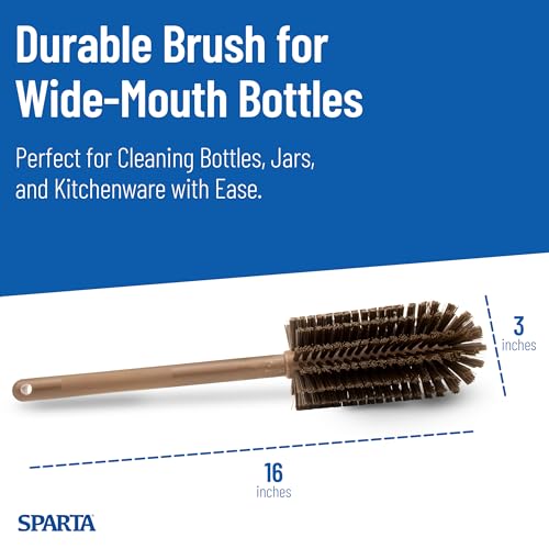 SPARTA Large Water Bottle Brush Ideal for Wide-Mouth Jars, Bottles and Tumblers, Dishwashing Tool with Handle for Home and Commercial Kitchens, Plastic, 16 Inches, Brown