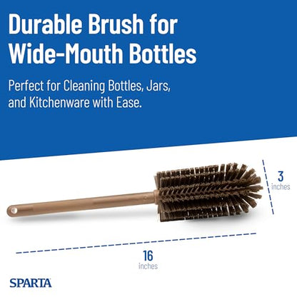 SPARTA Large Water Bottle Brush Ideal for Wide-Mouth Jars, Bottles and Tumblers, Dishwashing Tool with Handle for Home and Commercial Kitchens, Plastic, 16 Inches, Brown