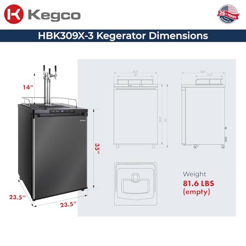 Kegco HBK309X-3 Keg Dispenser, 3 faucet without kegs Black Stainless Steel - color: Black Stainless Steel, size: 3 Tap
