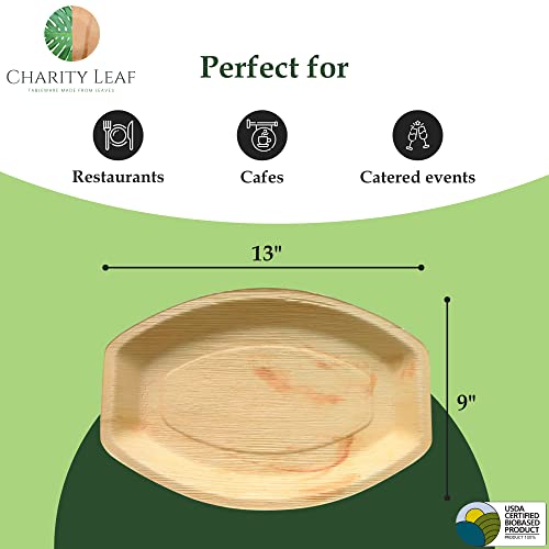 Charity Leaf Disposable Palm Leaf 13" x 9" Trays (10 pieces) Bamboo Like Serving Platters, Disposable Boards, Eco-Friendly Dinnerware For Weddings, Catering, Events - color: 10, size: 13x9" Oval