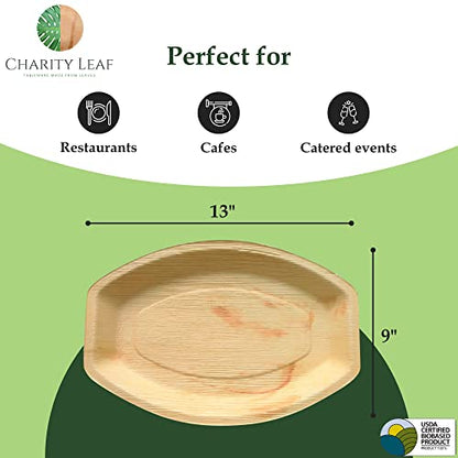 Charity Leaf Disposable Palm Leaf 13" x 9" Trays (10 pieces) Bamboo Like Serving Platters, Disposable Boards, Eco-Friendly Dinnerware For Weddings, Catering, Events - color: 10, size: 13x9" Oval