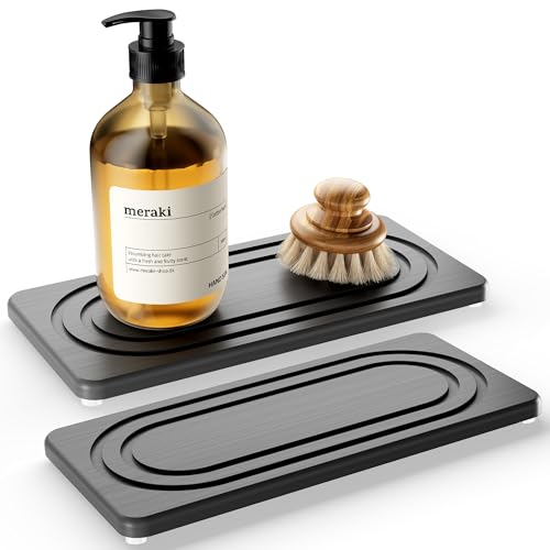 Water Absorbing Stone Tray for Sink, Quick Drying Diatomite Bathroom Tray Countertop, Stone Drying Mat for Kitchen Counter Faucet, Soap Dish Dispenser Vanity Organizer, Dark Grey-B-8.3" x 4" - color: 8.3" X 4"-dark Grey-b