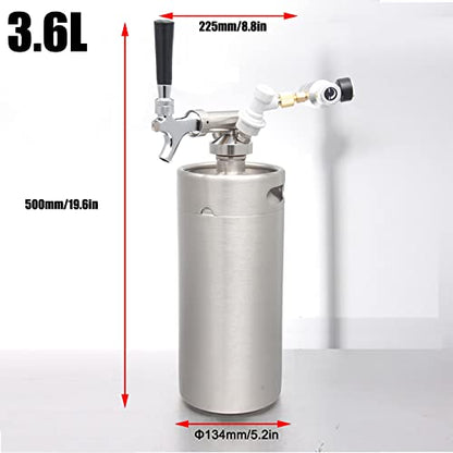 Mini Stainless Steel Beer Keg,Portable Home Dispenser System to Keep Fresh for Home Kitchen Brewing Beer,Keeps Carbonation for Craft Beer Draft and Homebrew,3.6L - size: 3.6L