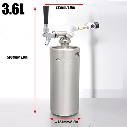 Mini Stainless Steel Beer Keg,Portable Home Dispenser System to Keep Fresh for Home Kitchen Brewing Beer,Keeps Carbonation for Craft Beer Draft and Homebrew,3.6 liters