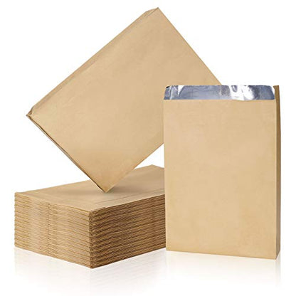 EUSOAR Disposable Food Storage Bags, 100pcs 6.3"x10.3"x1.6" Kraft Paper Bakery Bag, Lunch Bag, Aluminum Foil Greaseproof Burger BBQ Cookie Bags - color: Kraft Brown, size: 6.3x10.3x1.6 Inch