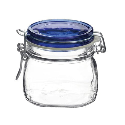 Bormioli Rocco Fido Square Jar with Blue Lid, 17-1/2-Ounce - color: Clear, size: 17.50 fl oz