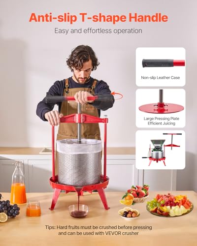 VEVOR 3.69 Gal/14L Fruit Wine Press, Stainless Steel Basket with Cross-beam and Triangular Structure, Manual Juice Maker, Cider Apple Grape Tincture Making Press with T-Handle for Kitchen Home - size: 3.69 Gal