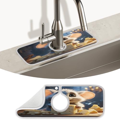 Kitchen Sink Splash Guard Behind Faucet Mat for Kitchen Sink Rat Cheese Super Absorbent Faucet Guard Draining Mat Non-Slip Fast Drying Mat Faucet Handle Drip Catcher