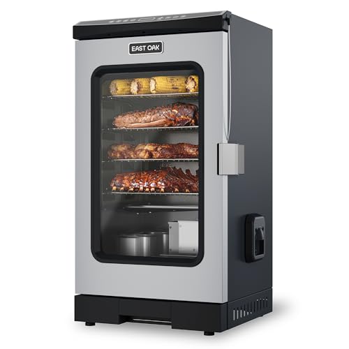 EAST OAK 30" Electric Smoker for Outdoors | Built-in Meat Probe Up to 6× Longer Smokes on a Single Load | Side Chip Loader for Smoking | Bigger Batches with 725 sq in Cooking Area, Mist Silver - color: Mist Silver – Glass Door