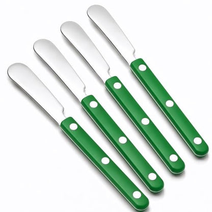 4PCS Stainless Steel Butter Knives Set: 6.3 Inch Cheese Spreader 304 Stainless Steel with Ergonomic Handle for Cheese, Butter & Jam (green) - color: green