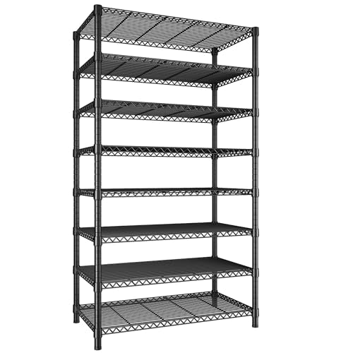 REIBII 8 Tier Metal Shelving 75"H Storage Shelves Tall Wire Shelving Unit Adjustable Detachable Storage Shelves for Laundry Pantry Kitchen Commercial school 1040LBS Storage Rack 75"H X 35"W X 14"D - size: 【8 Tier】75"H X 35"W X 14"D