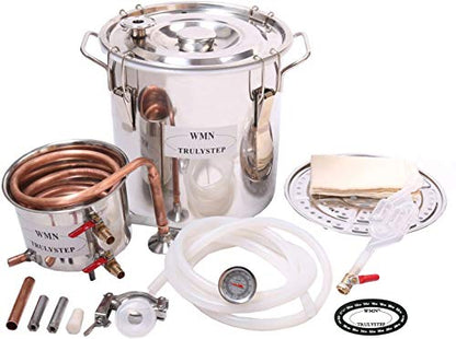 2 Pots Stainless Steel Still 5Gal/20Liters Water Alcohol Distiller Home Brew Kit Wine Making Supplies for DIY Brandy Whisky Vodka Distilled Water, Silver - size: 5 Gallon 20 Liters