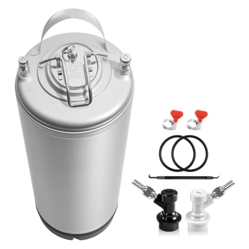 New 5 Gallon Corny Keg- Food Grade Stainless Steel Cornelius Keg with Ball Lock Quick Disconnect Set & Extra Lid Gaskets, Home Brew Beer Keg Equipment for Carbonating & Serving