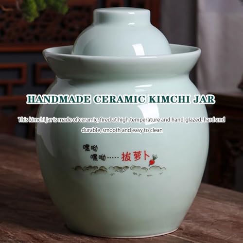 Chinese Jingdezhen Ceramics Pickle Jar, Water-Sealed Traditional Fermentation Crock, Spicy Radish Pattern Kimchi Jar, Artistic Decoration(1.5kg) - size: 1.5kg