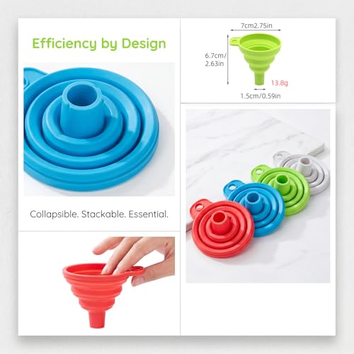 Foldable Silicone Funnel Set (4 Colors) – Collapsible Small & Large Funnels for Kitchen, Water Bottles & Liquid Transfer – Food Grade (1.5cm Caliber) - color: 4PCS-Mixed colors