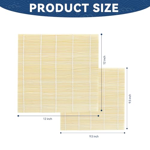 HOPELF 2 Pack 9.5&12 Inch Bamboo Sushi Mat - Sushi Roller Mat for Making, Shaping & Molding Sushi Roll & Kimbap - Food-Safe Sushi Making Supplies, Tools & Accessories - size: 9.5&12 inch