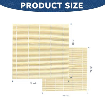 HOPELF 2 Pack 9.5&12 Inch Bamboo Sushi Mat - Sushi Roller Mat for Making, Shaping & Molding Sushi Roll & Kimbap - Food-Safe Sushi Making Supplies, Tools & Accessories - size: 9.5&12 inch